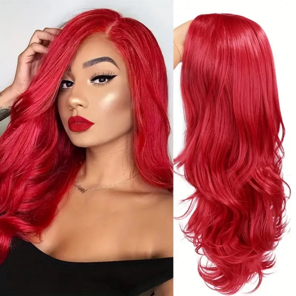 24 Inch Red Side Part Body Wavy Wig